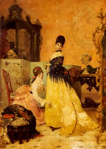 The New Dress（油彩・キャンバス 作： Alfred Emile Stevens