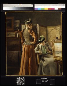 スタジオへの訪問（キャンバスに油彩） 作： Alfred Emile Stevens