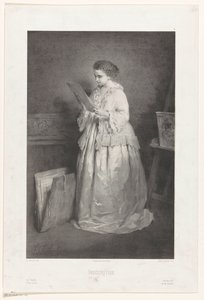 若い女性が版画や絵を見る 無分別 (オブジェクトのタイトル) 作： Alfred François Lemoine