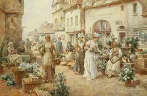 フラワーマーケット、フランス、1900 作： Alfred Glendening