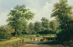 19世紀の牛のいる風景 作： Alfred Gomersal Vickers