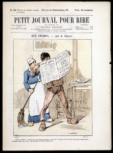 新聞を読む男。Le Petity Journal pour rire" n¡22, n.d. に掲載されたA.grévinの「"aux Champs"」。 作： Alfred Grevin