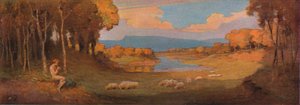 ローズウッドピアノの装飾パネル、c1900、1903 作： Alfred Hartley
