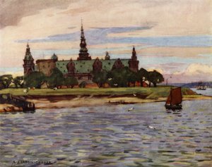 デンマーク: ヘルシンゲル、クロンボー城 (カラー リソ) 作： Alfred Heaton Cooper