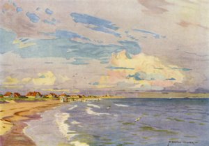 デンマーク：スカーゲン、夕方の入浴（カラーリソ） 作： Alfred Heaton Cooper