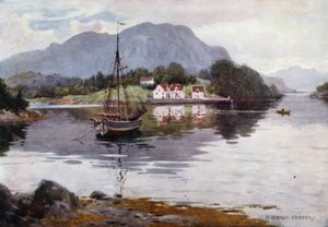 Godosund、Hardangerフィヨルド 作： Alfred Heaton Cooper