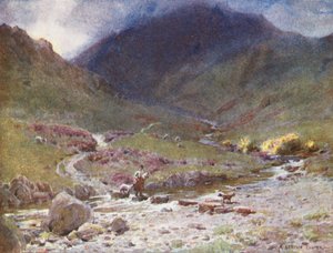 湖水地方：グラスミア、ファー・イーズデール、飛び石（カラーリトグラフ） 作： Alfred Heaton Cooper