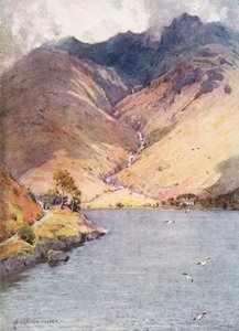 湖水地方ウォストウォーターとスコウフェル（カラーリトグラフ） 作： Alfred Heaton Cooper