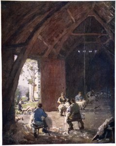 羊飼い、エスウェイトホールファーム、1920年頃のオリジナルの水彩画の版画のポートフォリオから 作： Alfred Heaton Cooper