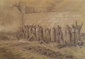 1871年5月28日、ペールラシェーズ墓地の「ムールデフェデレス」での処刑（茶色のチョークとセピア色の紙の白いガッシュで洗った）