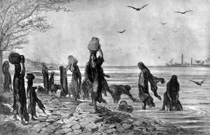 1872年のナイル川の端にある女性のフェラ