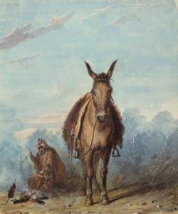 彼の孤独なキャンプのトラッパー、1837年頃（紙に水彩） 作： Alfred Jacob Miller