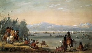 インディアンの村。アルフレッド・ジェイコブ・ミラー（1810-1874）の作品 作： Alfred Jacob Miller