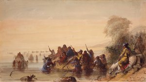 プラット川でのブルボート、1837年頃（紙に水彩） 作： Alfred Jacob Miller