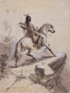 ルックアウトのカラスインディアン、1837年頃（紙にペンとインク、ウォッシュ、ガッシュ） 作： Alfred Jacob Miller