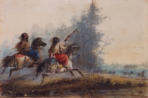 女性、ヘビ族、馬を運転、1837年頃（紙に鉛筆、水彩、グワッシュ） 作： Alfred Jacob Miller