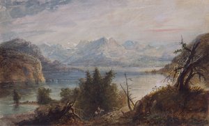 湖、ウィンド リバー チェーン オブ マウンテンズ、1837 年頃（紙に水彩） 作： Alfred Jacob Miller