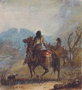 スー族の女性、遠くに岩を切る、1837年頃（紙に鉛筆、水彩、グワッシュ） 作： Alfred Jacob Miller