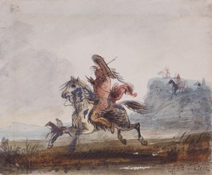 Blackfeetに追われるヘビ、1837年頃（紙に水彩） 作： Alfred Jacob Miller