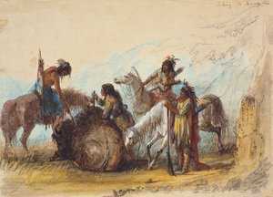 こぶリブを取る、1858年頃（紙に鉛筆、水彩、ガッシュ） 作： Alfred Jacob Miller