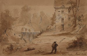 家と滝の風景 作： Alfred Jacob Miller