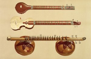 「Musical Instruments」（色付きのリソ）の2つのシタールとルドラヴィーナ、インディアン