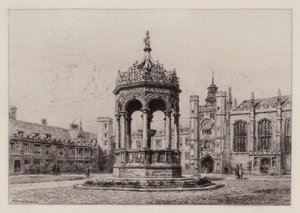 ケンブリッジトリニティ・カレッジのグレート・コート（銅版画 作： Alfred Louis Brunet Debaines