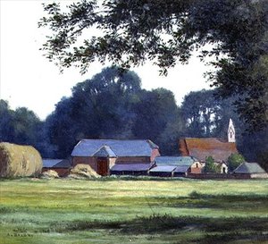 The Farm、West Parley、Dorsetshire、1909（tempera）（農場、ウェストパレー、ドーセットシャー、1909（tempera）） 作： Alfred Lys Baldry