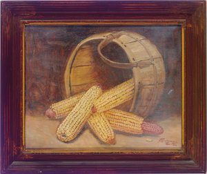 かごの中のトウモロコシの茎（キャンバスに油彩） 作： Alfred Montgomery