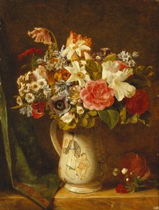 花瓶の中のバラ、ナルシス、その他の花 作： Alfred Morgan