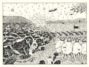 ルシアンの真実の歴史蜘蛛の巣平原での空中戦（エングレーヴィング） 作： Alfred Payne Garnett