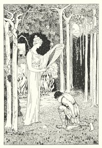 ルシアンの『真実の歴史』：ユリシーズからの手紙をカリプソに渡すルシアン（彫版画） 作： Alfred Payne Garnett