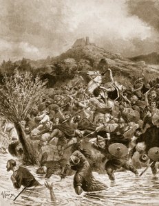 ペンダ王がウィンウェドフィールドで殺害、655、「ハッチンソンのイギリス国民の物語」、1920年頃のイラスト