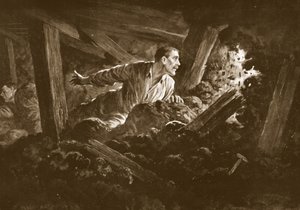 サッパー・W・ハケットは鉱山のギャラリーで重傷を負って横たわっていた同志を残すことを拒否します 作： Alfred Pearse