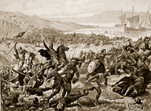 1933年頃の「ハッチンソンのイギリス国民の物語」からのイラスト、ブルナンブールの大戦い、937年