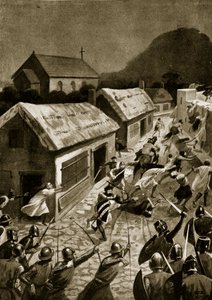 1354年11月、スコットランド人によるベリックの襲撃、「ハッチンソンのイギリス国民の物語」、1920年頃のイラスト 作： Alfred Pearse
