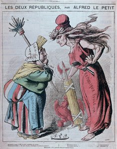 アルフレッド・ル・プティによる2つの共和国を描いた漫画「本国の共和国（1830年）とルージュの共和国（1793年）」（『ル・グレロット』1872年刊 作： Alfred Petit