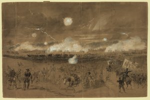 カウチ軍団がチャンセラーズビルの野原で戦線を形成し、不名誉にも逃げる第 11 軍団の退却を援護する