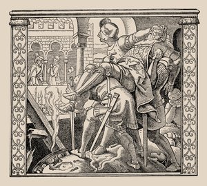 ニーベルンゲンルディガース軍団がクリムヒルドにどのように提示されたか、1840年から1841年。 作： Alfred Rethel