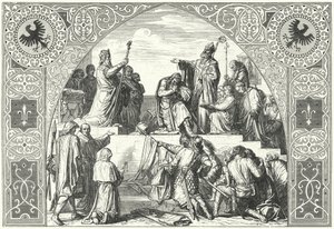 785年、サクソン人酋長ウィドゥキンドの洗礼式（エングレーヴィング 作： Alfred Rethel
