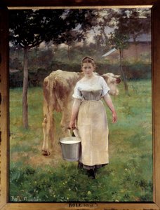 農家のマンダ・ラメトリーアルフレッド・フィリップ・ロール（1846-1919）による絵画 1887年 日2,14 x 1,61 m パリ、オルセー美術館 - 農場のメイド、マンダ・ラメトリー（Manda Lametrie）。アルフレッド・フィリップ・ロール（1846-1919）による絵画 作： Alfred Roll
