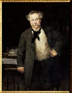 フランスの作家、アレクサンドル・デュマ・ジュニア（1824-1895）の肖像。アルフレッド・フィリップ・ロール（1846-1919）による絵画