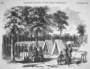 1864年9月、ジェームズ軍司令部で投票するペンシルバニア兵（1864年10月29日付「ハーパース・ウィークリー」より）（彫刻
