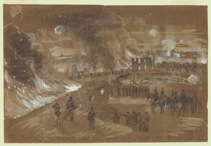 9 月 17 日の戦闘での Muma 氏 [原文のまま] の家屋と納屋の放火 作： Alfred Rudolph Waud