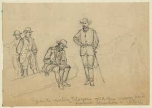 陸軍がラピダンを渡ったという電報を書く許可 作： Alfred Rudolph Waud