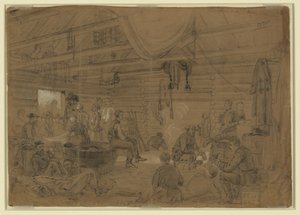 Skedaddlers Hall、Harrisons Landing 作： Alfred Rudolph Waud