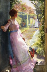 彼女の妹ヘーベをお茶に迎えるアーティストの妻 作： Alfred Sangster