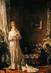 レースのドレスを着た女性（Good News） 作： Alfred Seifert