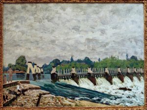 ハンプトンコートのモールジーの堰 作： Alfred Sisley