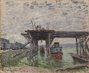 ドイツ語：建設中の橋 River Boat Garage 作： アルフレッド・シスレー